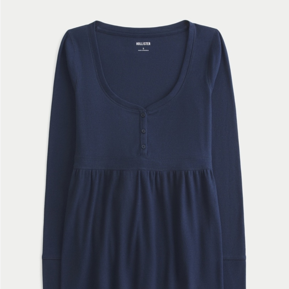 Navy Blue Icon Hollister Blue Babydoll Long Sleeve Top